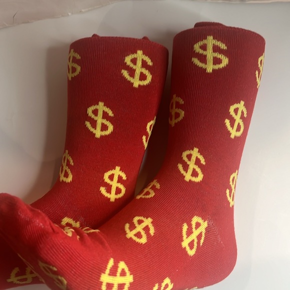 ❤️ Red and Gold Money Sign Novelty Socks Unisex - Picture 8 of 8
